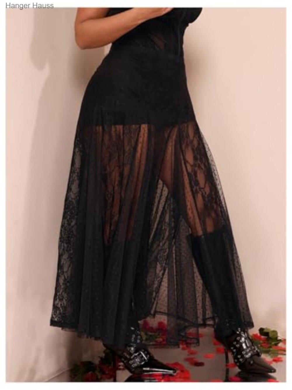 Plus Size Lace Mesh Sheer Maxi Skirt Flowy High Waisted Tulle - Picture 3 of 6